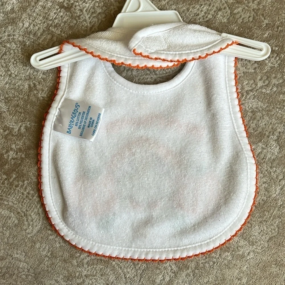 Brand New Set of 2 Cloth Baby Bibs Orange Halloween Thanksgiving Turkey Pumpkin